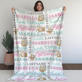 Söt Sloth Blanket med Namn med Rand Fleecefilt