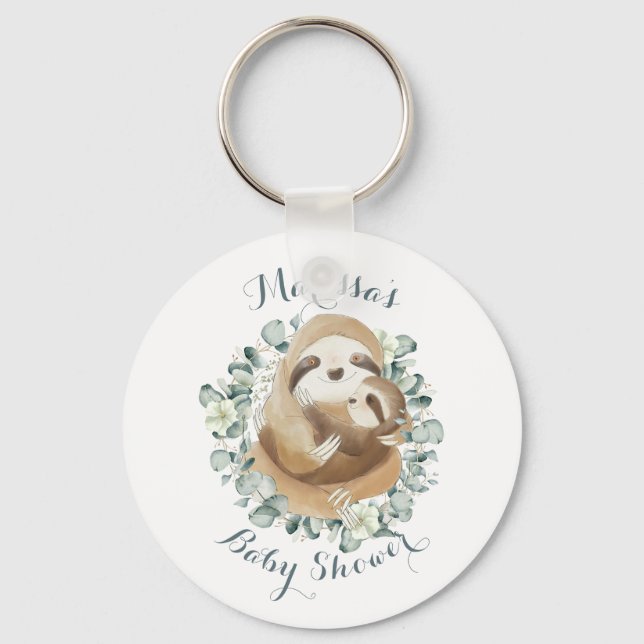 Söt Sloth Mamma Cuddle WAN Baby Shower Favare Nyckelring (Framsida)