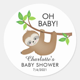 Söt Sloth OH BABY Neutralt Shower Favor Sticker Runt Klistermärke