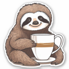Söt Sloth Sipping Coffee - vattentätt Klistermärken