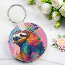 Söt sluttande rosa med vattenfärg nyckelring
