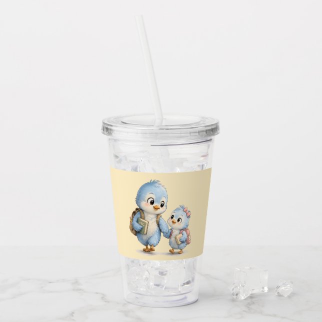 Söt små fågel syskon akryl tumbler take away mugg (Framsida Ice)