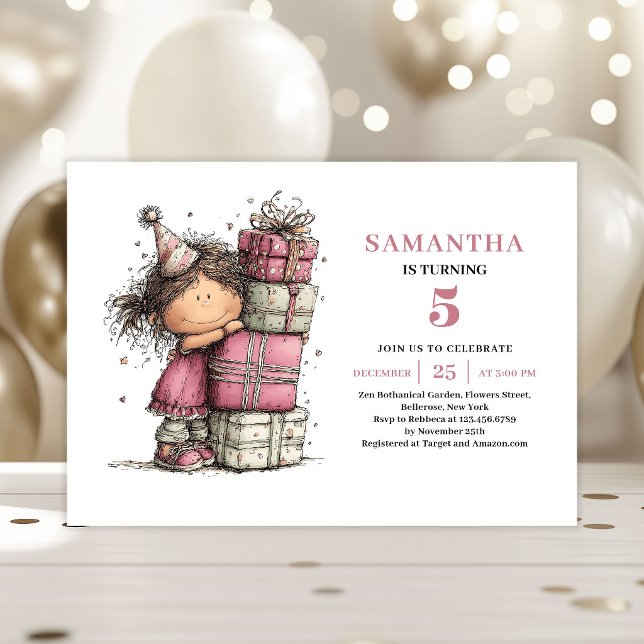 Söt Småbarn 5-års Födelsedagsinbjudan Rosa Tema Inbjudningar (Cute Toddler 5th Birthday Invitation Pink Theme)