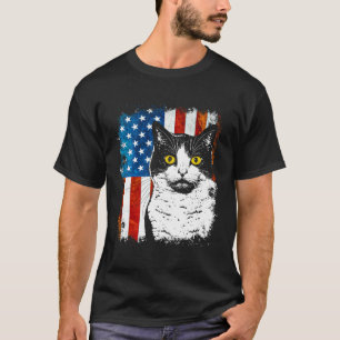Söt Smokingkatt Amerikansk Flagga Patriotisk Katt T Shirt