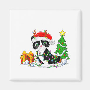 Söt Smokingkatt Jultomte Julgran Ljusslinga Xmas T Magnet