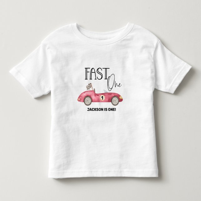 Söt SNABB EN Röd Racerbils 1-års födelsedag T Shirt (Framsida)