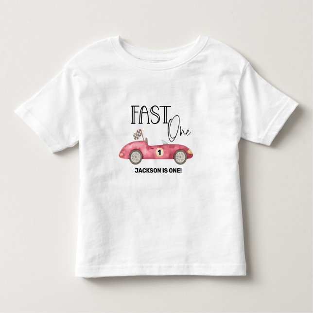 Söt SNABB EN Röd tävlingsbil 1-års födelsedag T Shirt (Framsida)