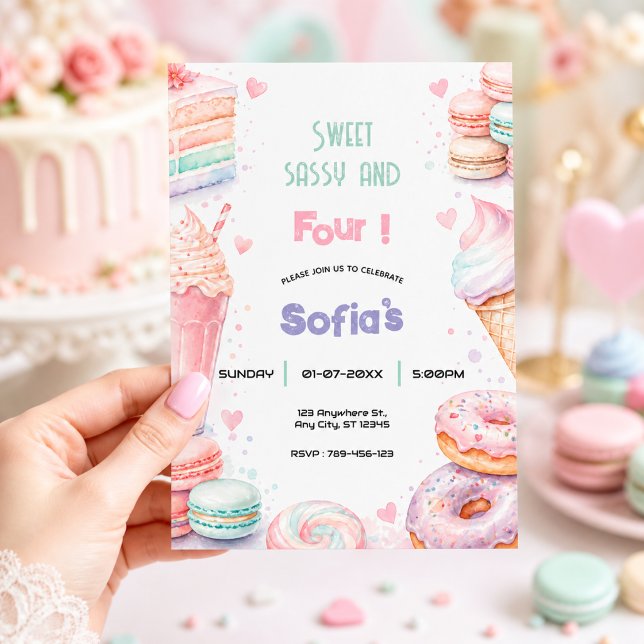 Söt Snällig Födelsedagsfest Pastell Flicka Söt Inbjudningar (Skapare uppladdad)