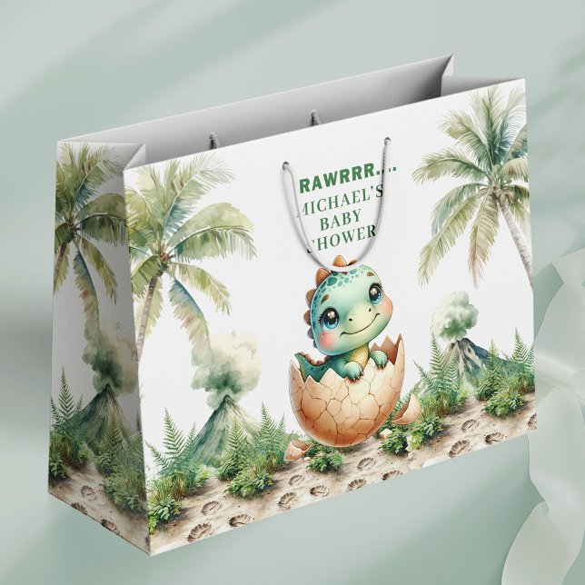 Söt snart kläckande bebis-dino presentpåse för dus (Cute Hatching Soon Baby Dino Shower Gift Bag)