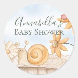 Söt Snigel och Nyckelpiga Trädgårdstema Baby Showe Runt Klistermärke