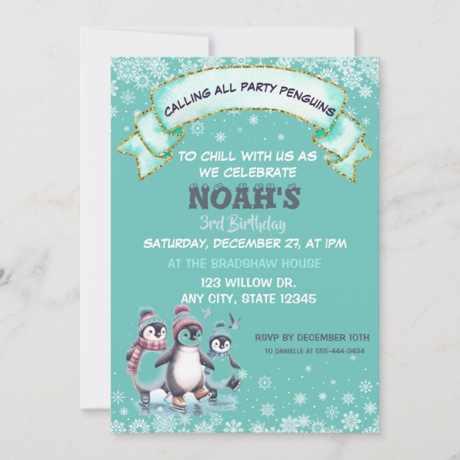 Söt Snöflingor Penguin Birthday-inbjudan Inbjudningar (Framsida)