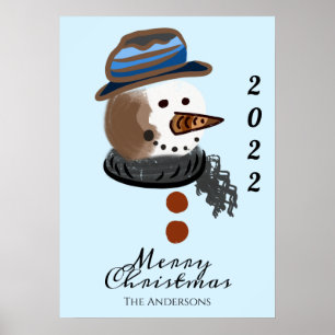 Söt snögubbe illustration god jul poster