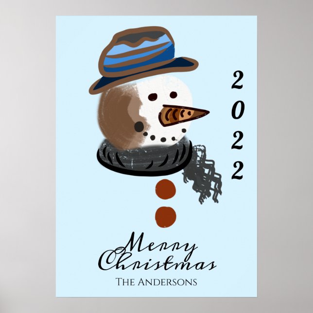 Söt snögubbe illustration god jul poster (Framsidan)