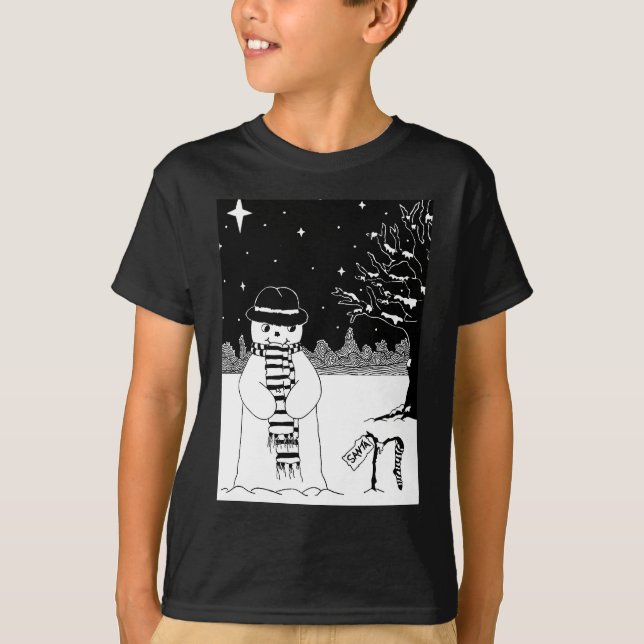 Söt snögubbe leende snö-scen för jultoma t shirt (Framsida)