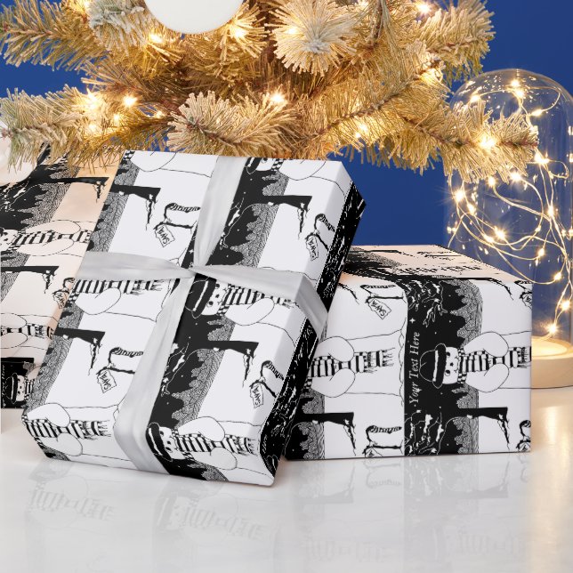 Söt snögubbe leende snö, svart och vit presentpapper (Helgdagar)