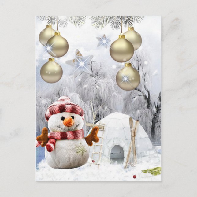 söt Snögubbe Vykort (Framsida)