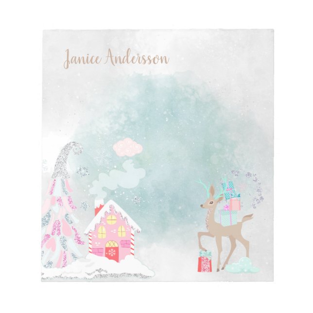 Söt Snöig Blå Rosa Jul Djur Vinter Anteckningsblock (Framsida)