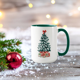 Söt snöig julgran grön mugg