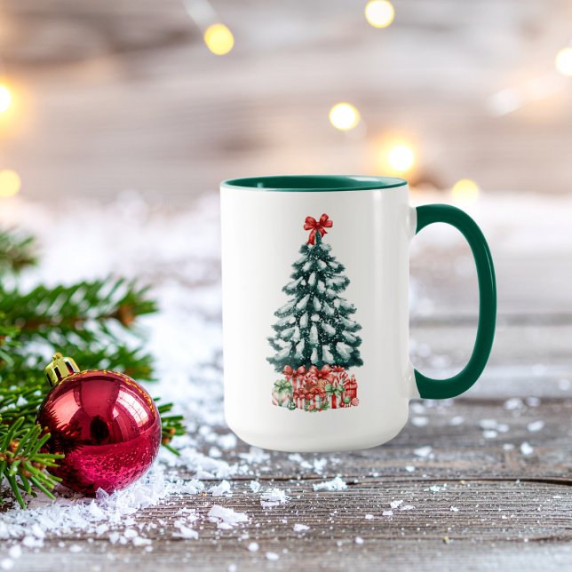 Söt snöig julgran grön mugg (Skapare uppladdad)
