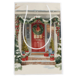 Söt snöig julveranda