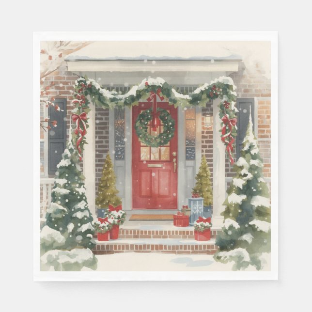 Söt snöig julveranda  pappersservett (Framsidan)