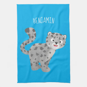 Söt snöleopard serieillustration kökshandduk