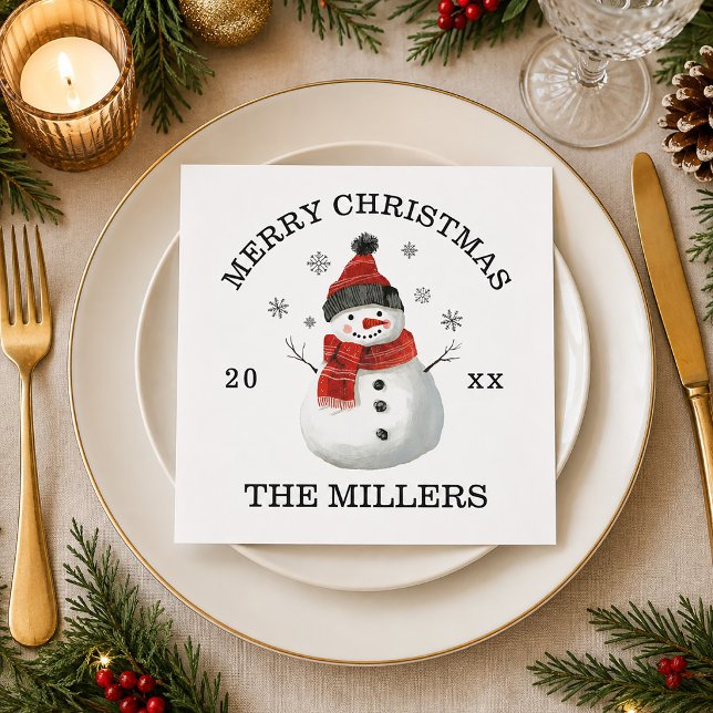 Söt Snöman Anpassad God Jul Högtid Pappersservett (Cute Snowman Custom Merry Christmas Holiday Napkins)