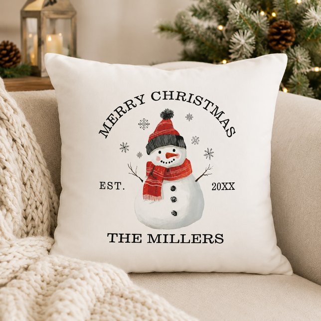 Söt Snöman Anpassad Jul Kudde (Cute Snowman Custom Christmas Throw Pillow)