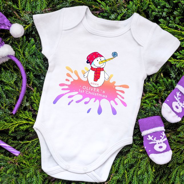 Söt Snöman Bebis Första Julen Baby Body T Shirt (Skapare uppladdad)