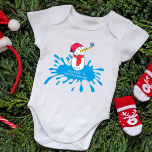 Söt Snöman Bebis Första Julen Baby Bodysuit T Shirt