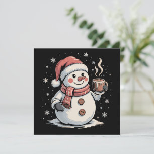 Söt Snöman Dricker Kaffe Vinter Snöflinga Jul Julkort