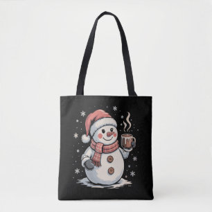 Söt Snöman Dricker Kaffe Vinter Snöflinga Jul Tygkasse