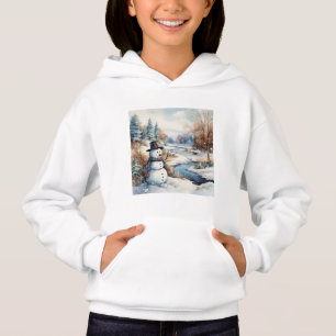 Söt snöman flod vinter timmerstuga t shirt