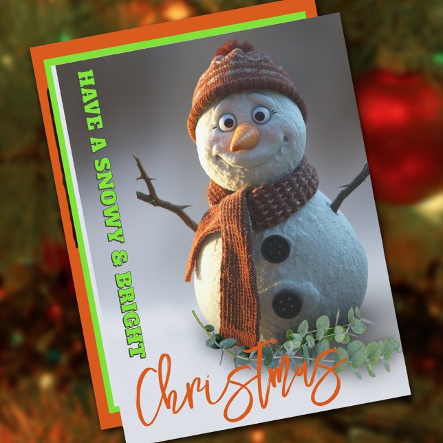 Söt snöman glad och ljus jul  julkort (Funny message, snowy winter christmas card)