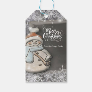 Söt snöman, God Jul, Snöflingor Presentetikett