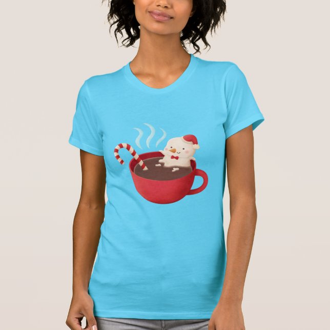 Söt snöman i röd kopp med het choklad T-shirt (Framsida)
