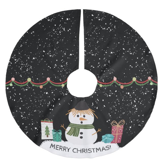 Söt snöman jul vit & svart julgransmatta borstad polyester (Framsidan)
