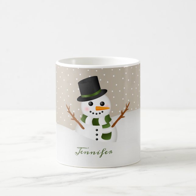 Söt snöman med anpassat namn jul kaffemugg (Center)