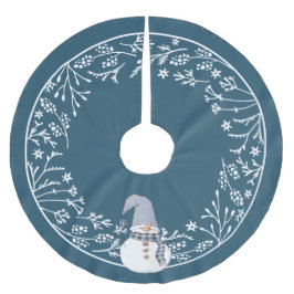Söt snöman med enkel vit botanisk design julgransmatta borstad polyester