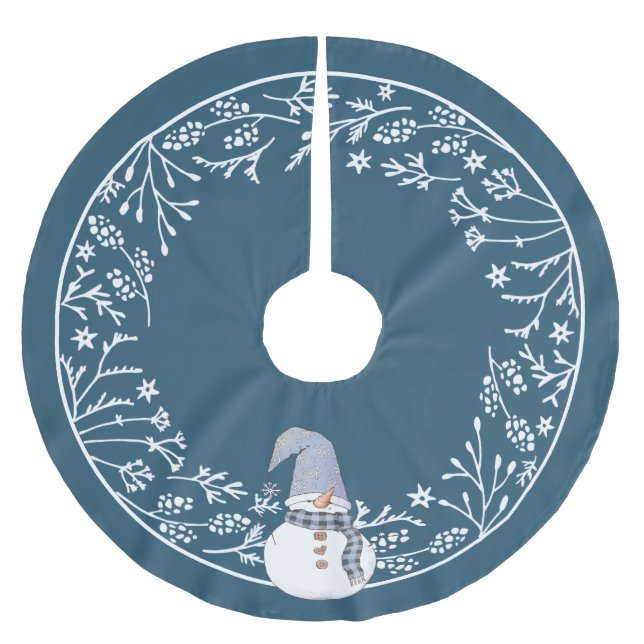 Söt snöman med enkel vit botanisk design julgransmatta borstad polyester (Framsidan)