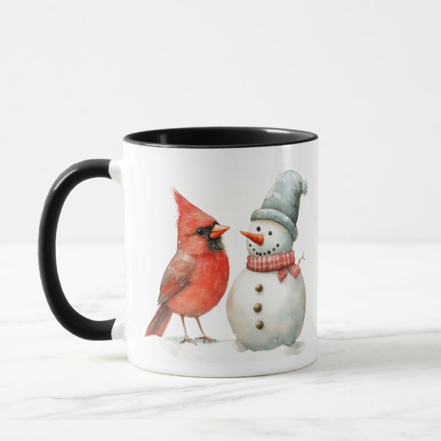 Söt snöman med fågel vinter jul scen mugg (Vänster)