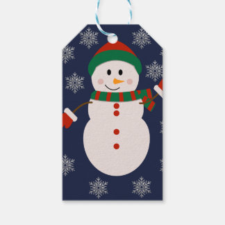 Söt snöman med silver snöflingor jul desi presentetikett