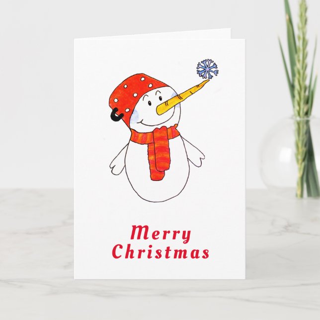 Söt snöman med snöflinga jul helgkort (Framsida)