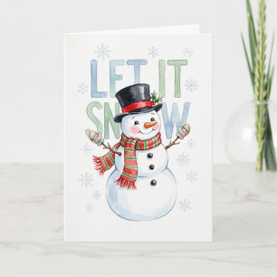Söt snöman med toppluva jul snöa ner helgkort