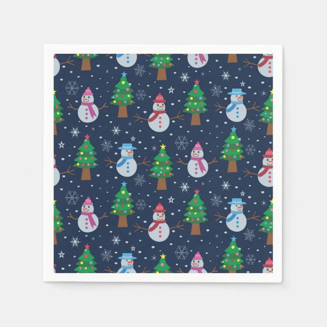 Söt snöman mönster med julgranar    pappersservett (Framsidan)