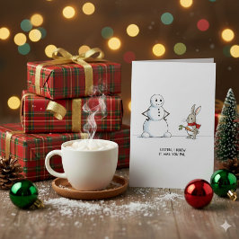 Söt Snöman och Kanin Högtidlig Julkort