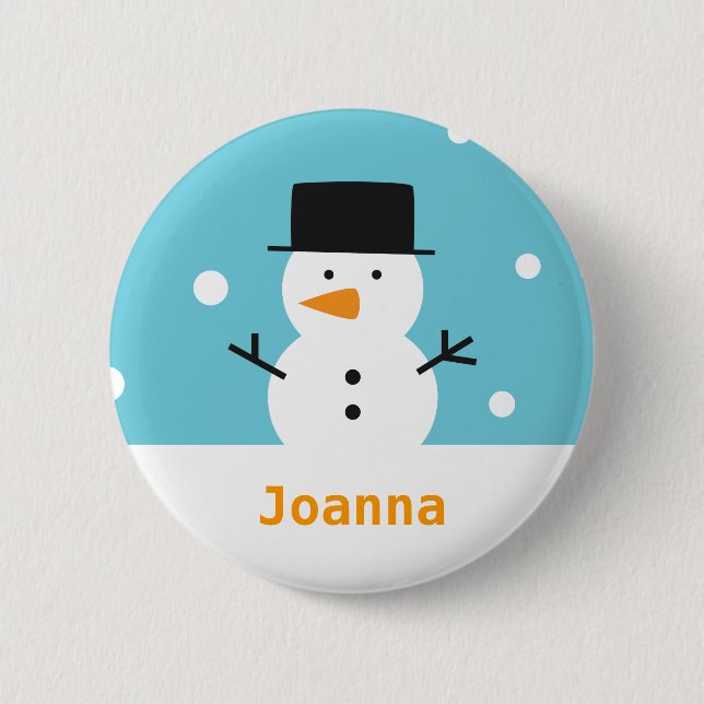 Söt snöman på snöbakgrund för jul knapp (Framsida)