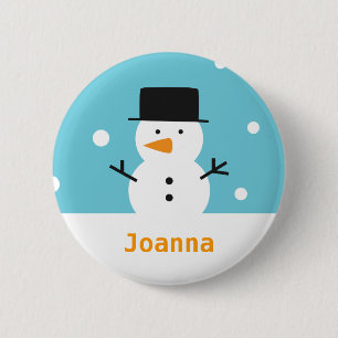 Söt snöman på snöbakgrund för jul knapp
