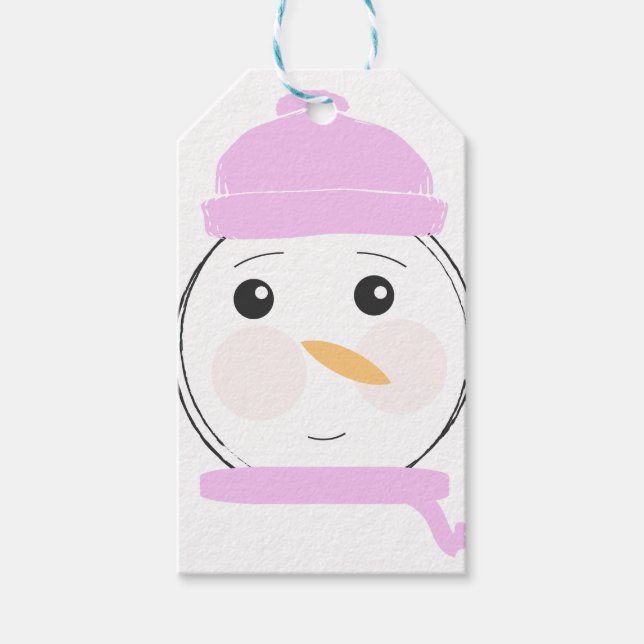 Söt snöman rosa julfest    presentetikett (Framsidan)