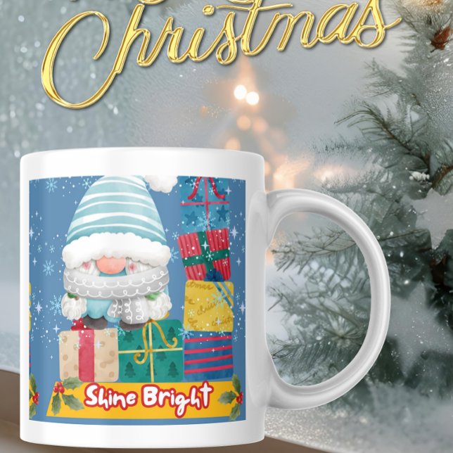Söt snöman "Shine Bright" julkaffekopp Jumbo Mugg (Skapare uppladdad)